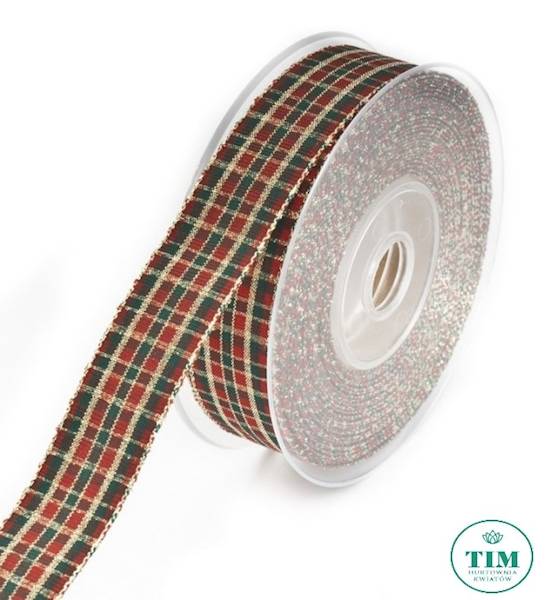 TAŚMA OZDOBNA 2,5CM X 10M CZERWONY ZIELONY ZŁOTY