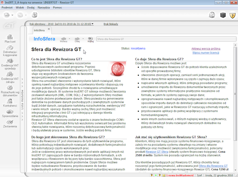 Program InsERT Sfera dla Rewizora GT 1-Stanowisko
