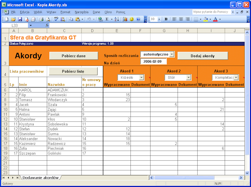 Program InsERT Sfera dla Gratyfika GT 1-Stanowisko