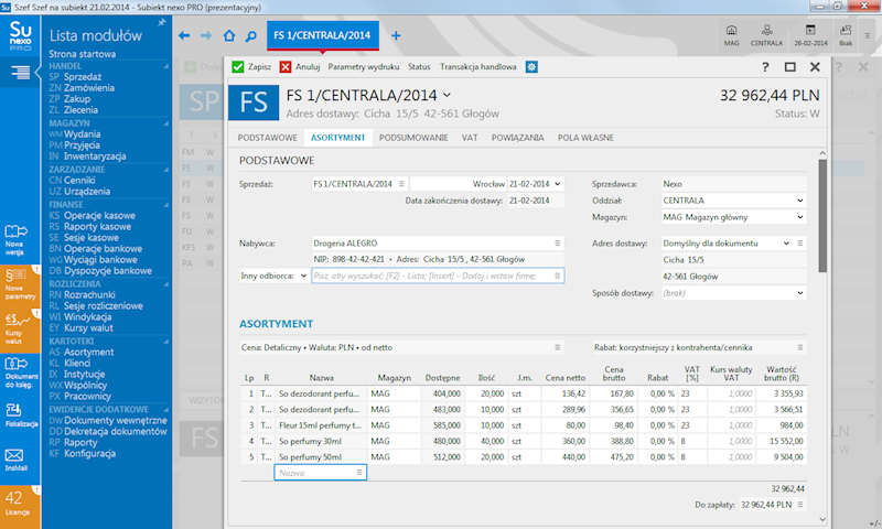 Program InsERT Subiekt NEXO PRO 1-Stanowisko