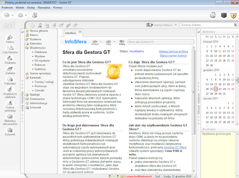Program InsERT Sfera dla Gestora GT 1-Stanowisko