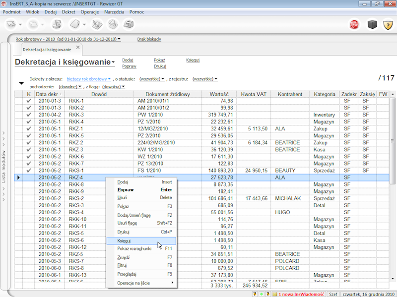 Program InsERT Rewizor GT 1-Podmiot