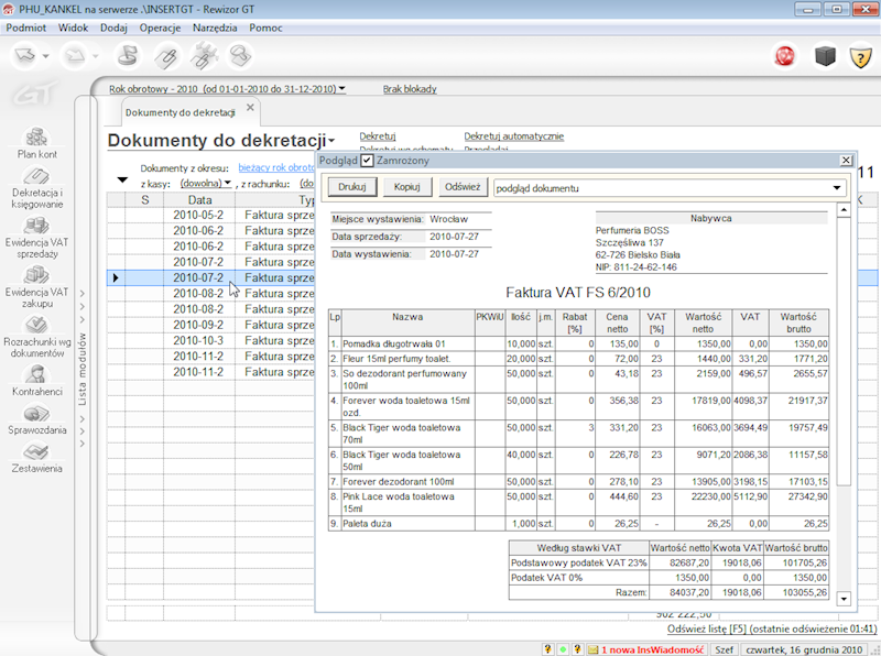 Program InsERT Rewizor GT 1-Podmiot