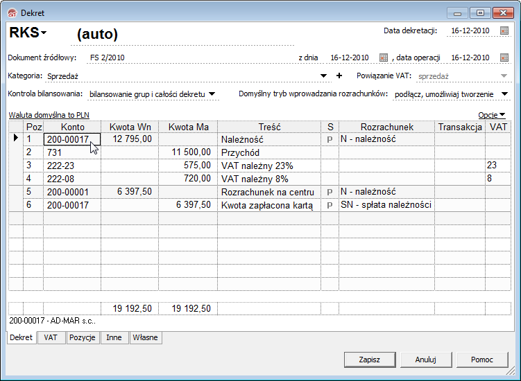 Program InsERT Rewizor GT 1-Podmiot