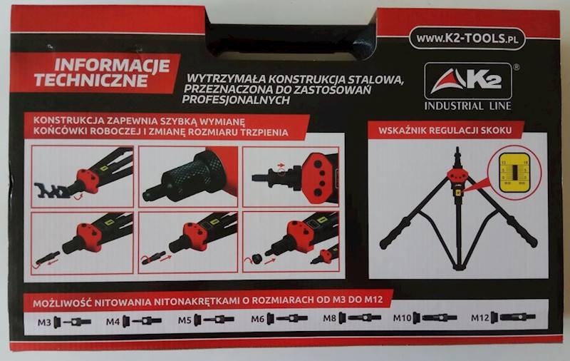 Nitownica K2 do nitonakrętek 44mm (M3-M12)
