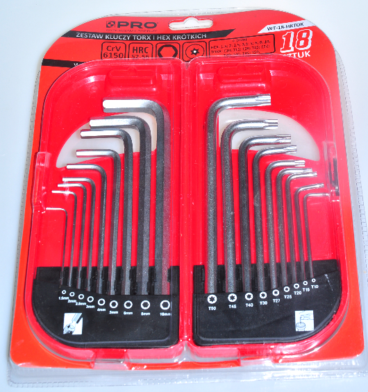 Zestaw kluczy PRO TORX i HEX krótkie WT-18-HKTOK