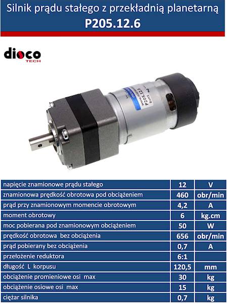Motoreduktor P205.12.6 459obr/min 12V 0,6N.m