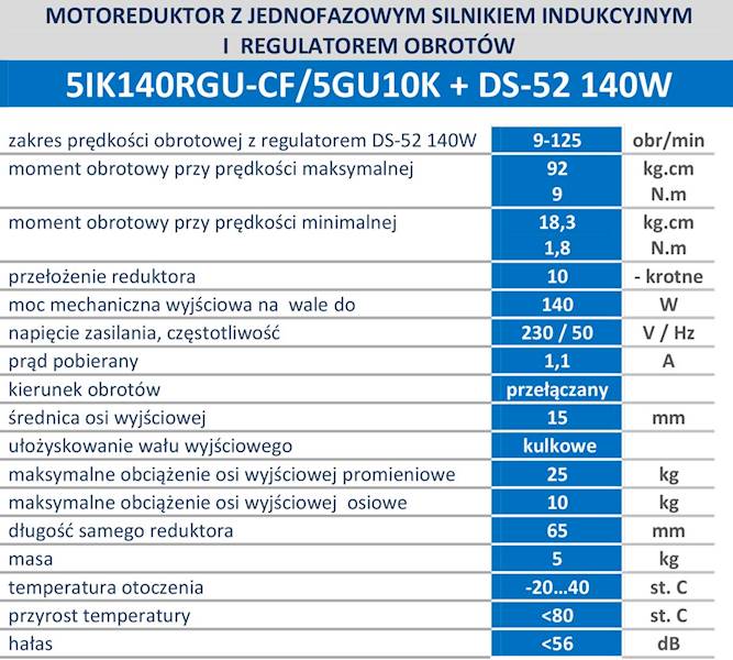 5IK140R-10 125obr/min 140W, 9N.m z wyjściem kontrolnym prędkości