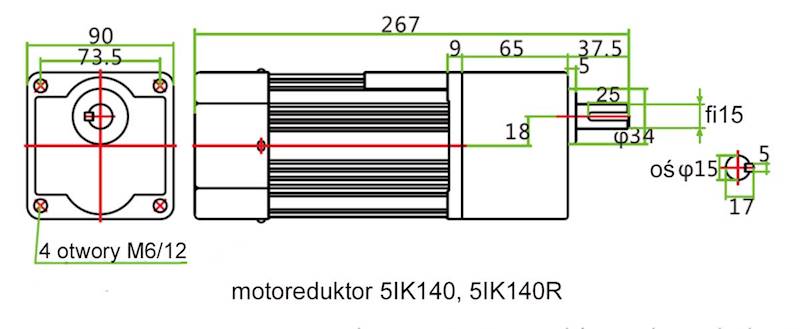 5IK140R-5 250obr/min 140W, 4,5N.m z wyjściem kontrolnym prędkości