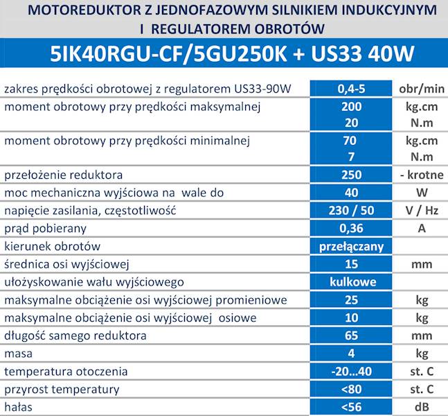5IK40R-250 5,2obr/min 40W 20N.m z wyjściem kontroli prędkości
