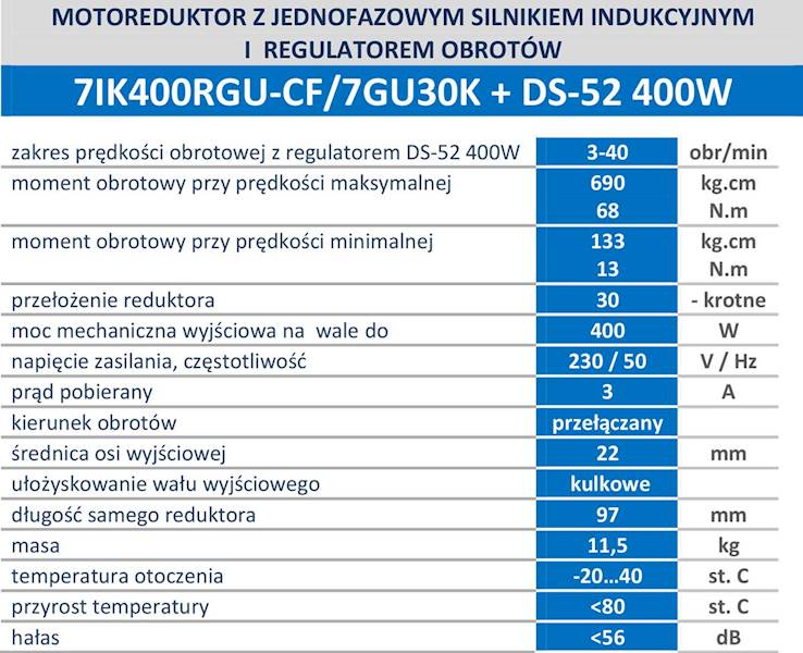 7IK400R-30 41obr/min 400W, 68N.m z wyjściem kontrolnym prędkości