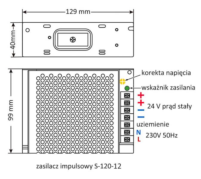 S-120-12 zasilacz 12V 10A stabilizowany prąd stały