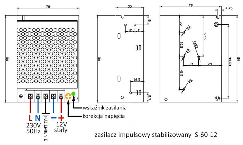 S-60-12, 12V 5A zasilacz impulsowy