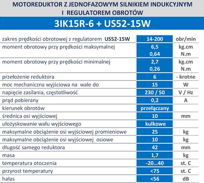 3IK15R-6 200 obr/min 15W 0,25N.m z wyjściem kontroli obrotów