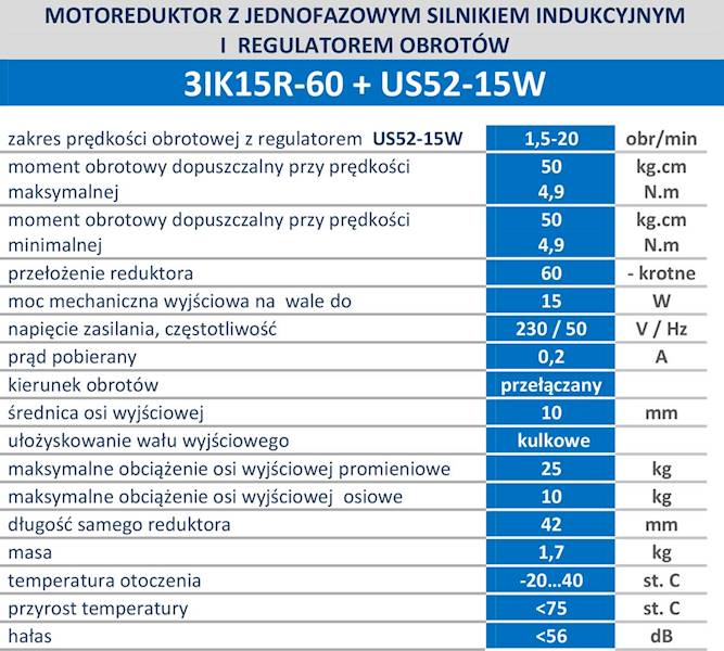 3IK15R-60 20obr/min 15W z wyjściem kontroli obrotów