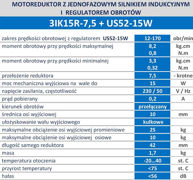 3IK15R-7,5 180 obr/min 15W 0,32N.m z wyjściem kontroli obrotów