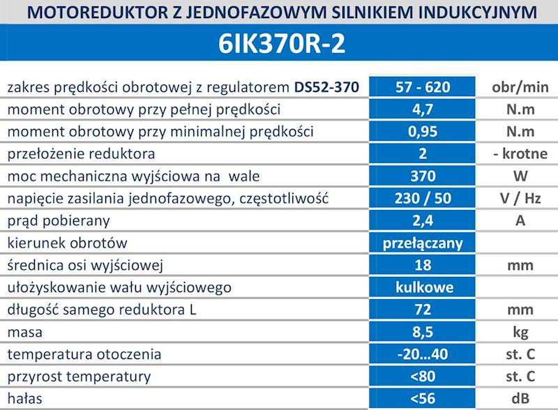 6IK370R-2 620obr/min 370W, 4,7N.m z wyjściem kontrolnym prędkości