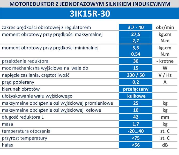 3IK15R-30 40obr/min 15W 2,7N.m z wyjściem kontroli obrotów