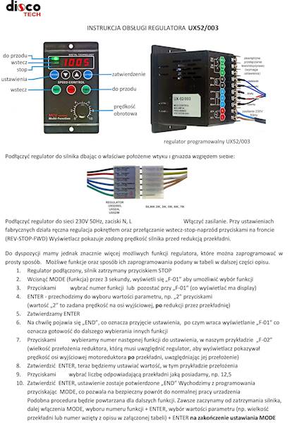 UX52/003-400W  regulator silnika jednofazowego 230V 400W z wyświetlaczem