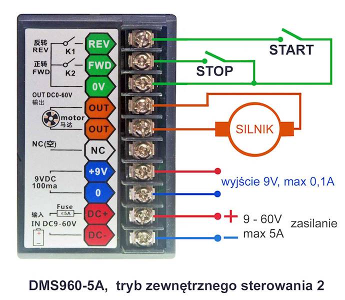 DMS960-A Regulator silnika prądu stałego do 12-60V 5A z wyświetlaczem cyfrowym 