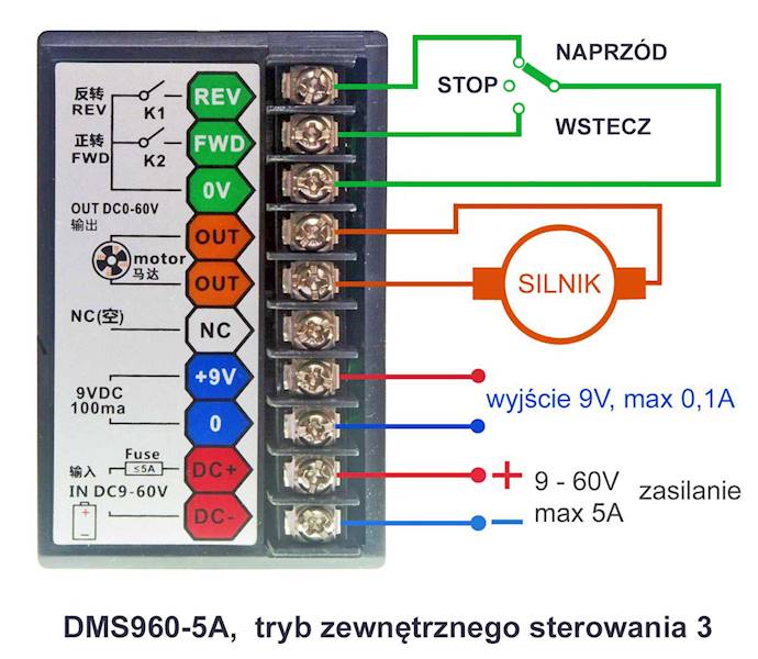 DMS960-A Regulator silnika prądu stałego do 12-60V 5A z wyświetlaczem cyfrowym 
