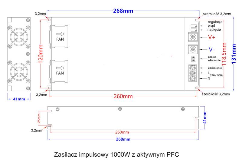 S-1000-60 PFC zasilacz 60V do 17A PFC