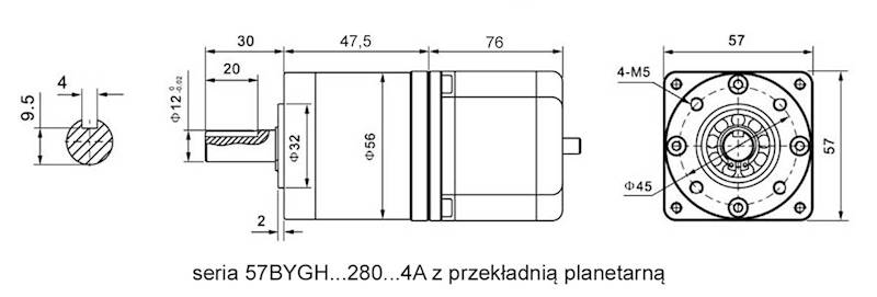 57BYGH76-280-4A-4,25G krokowy 2,8A z przekładnią  planetarną 5,25-krotną 