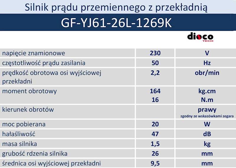 MGF-YJ61/26L-1269k 2,2obr/min 230V 50Hz 160kg.cm