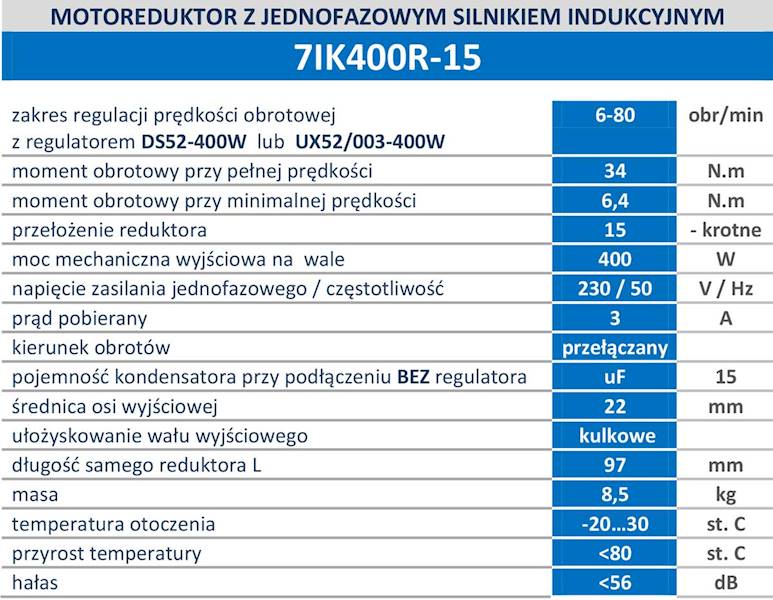 7IK400R-15 80obr/min 400W, 34N.m z wyjściem kontrolnym prędkości
