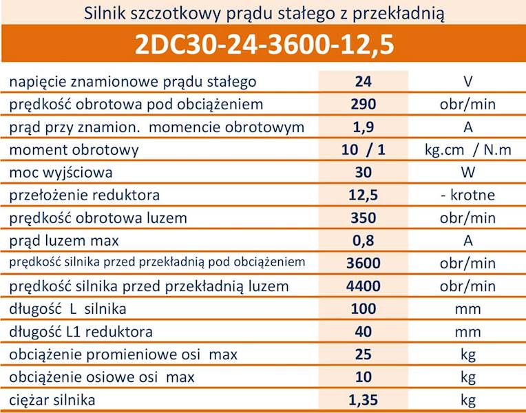 2DC30-24-3600-12,5 290obr/min 24V/1,9A 1N.m 30W