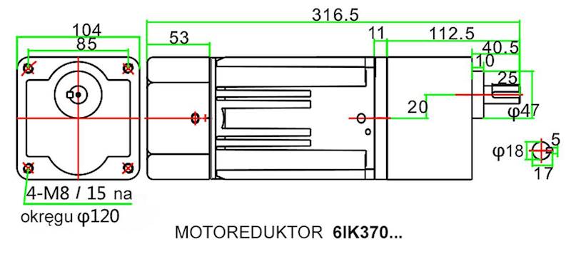 6IK370R-3DZ  420obr/min 370W, 7N.m z wyjściem kontrolnym prędkości