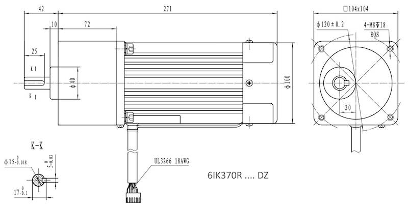 6IK370R-5DZ  250obr/min 370W, 12N.m z wyjściem kontrolnym prędkości