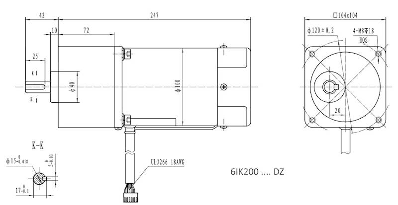 6IK200R-25DZ  50obr/min 200W, 21N.m z wyjściem kontrolnym prędkości