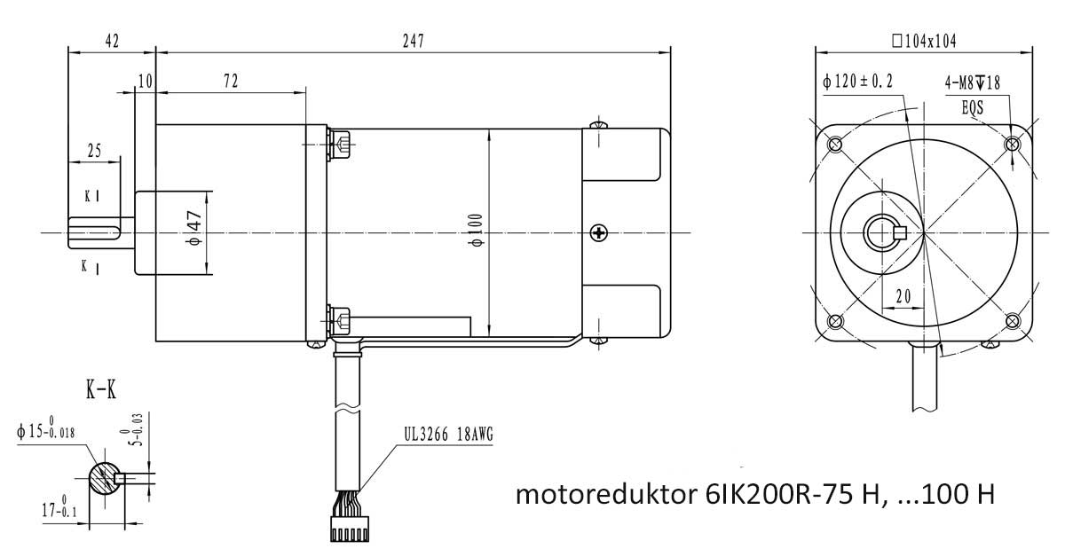 6IK200R-75H  17obr/min 200W, 40N.m z wyjściem kontrolnym prędkości