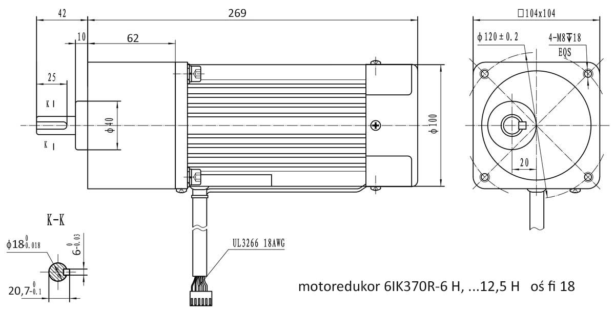 6IK370R-6H 200obr/min 370W, 14N.m z wyjściem kontrolnym prędkości