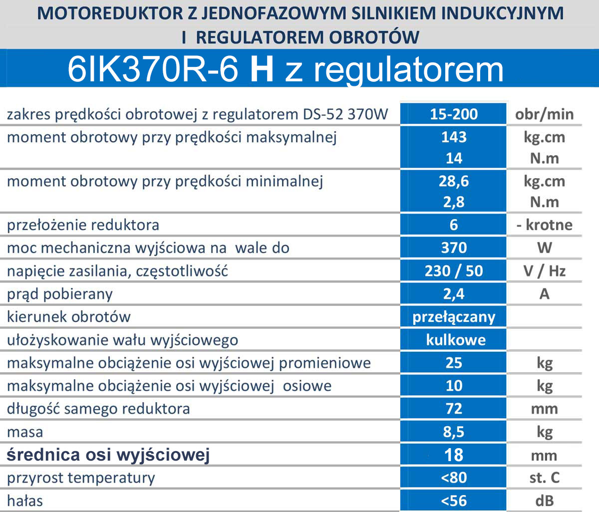 6IK370R-6H 200obr/min 370W, 14N.m z wyjściem kontrolnym prędkości