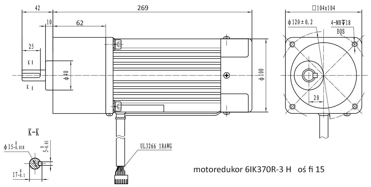 6IK370R-3H  420obr/min 370W, 7N.m z wyjściem kontrolnym prędkości