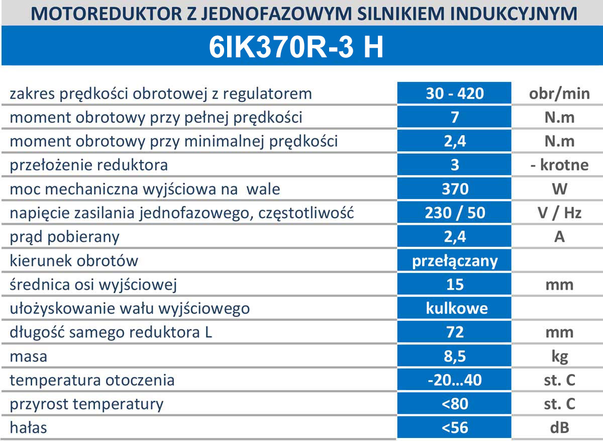 6IK370R-3H  420obr/min 370W, 7N.m z wyjściem kontrolnym prędkości
