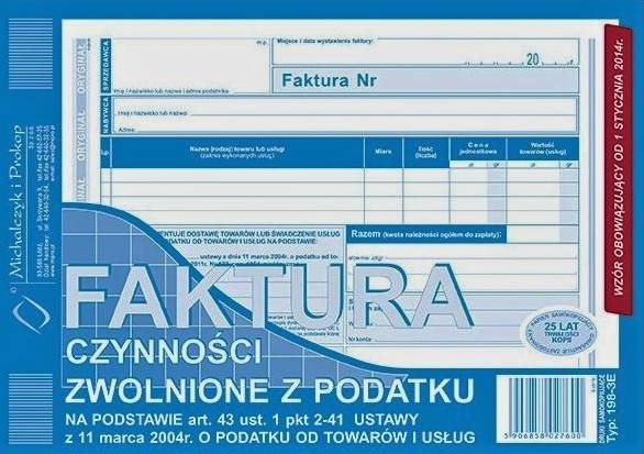 Faktura A5 bez VAT art.43 typ 196-3E