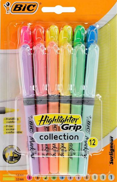 Zakreślacze BIC 12szt. Grip