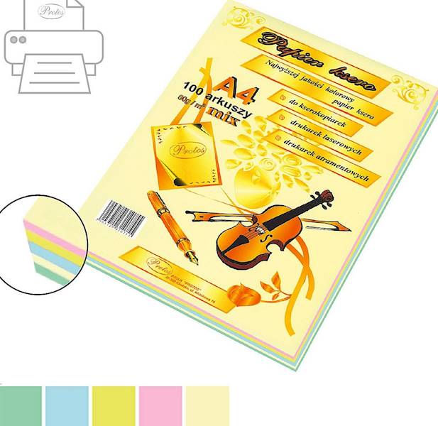 Papier ksero 100 A4 mix 80g pastelowy