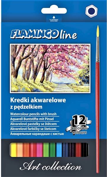 Kredki 12k. akwarelowe Flamingo z pędzelkiiem