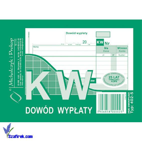 Druk samokopiujący kasa wydała KW A6
