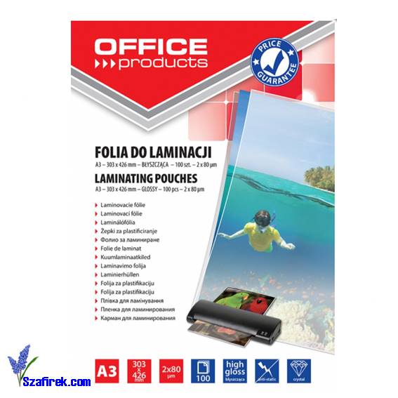 Folia do lamin. OFFICE PROD. A3 błysz., 2x80mikr.