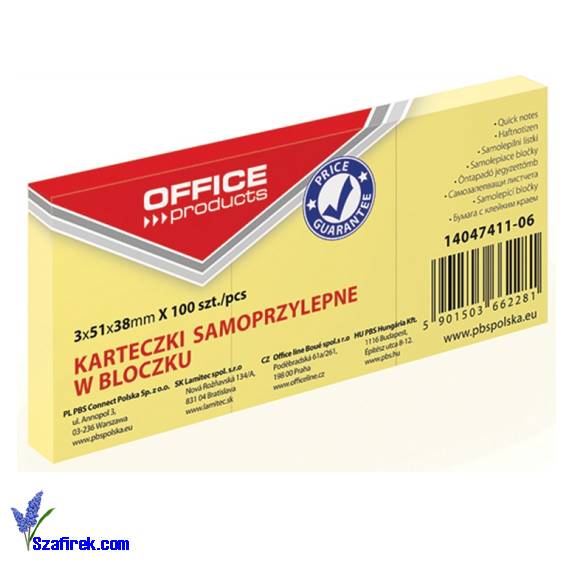 Bloczek samoprzylepny OFFICE PRODUCT 38x51 3*100k 