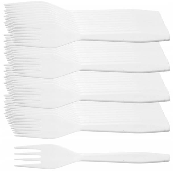 Widelce wielorazowe białe plastik 100 szt.