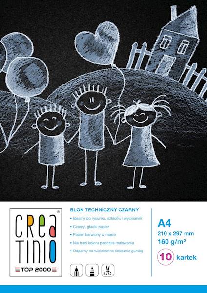 Blok techniczny A4 10k 160g CREATINIO czarny 40007