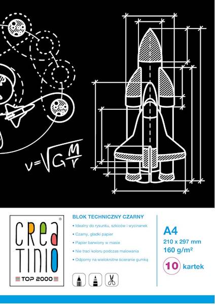Blok techniczny A4 10k 160g CREATINIO czarny 40007