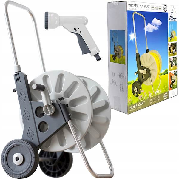 WÓZEK ALU NA WĄŻ OGRODOWY GREY + PISTOLET