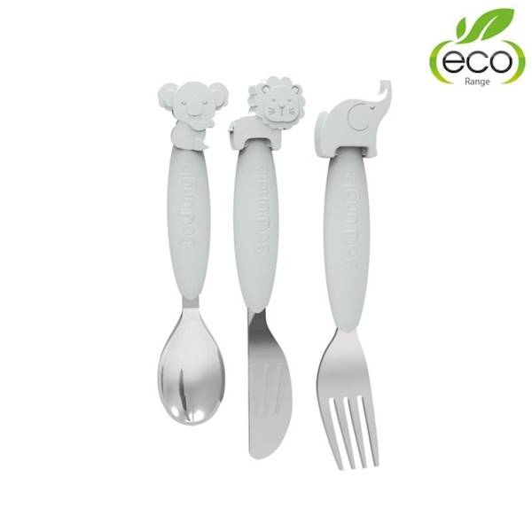 B-Zestaw sztućców dla dzieci silkon/Inox grey